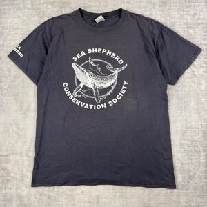 Sea Shepherd Shirt Mens Large Blue Vintage Y2K Whale Conservation Nature Marine